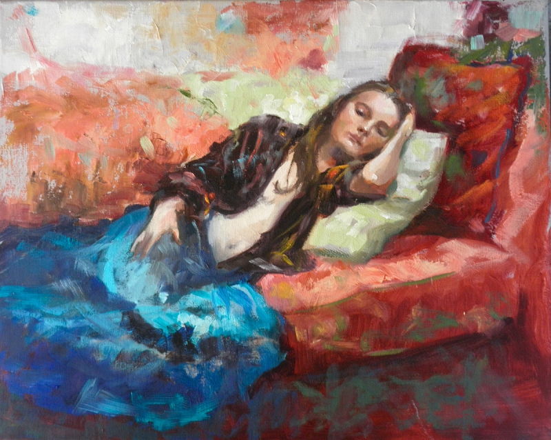 Asleep in a Velvet Kimono by artist Eve Larson